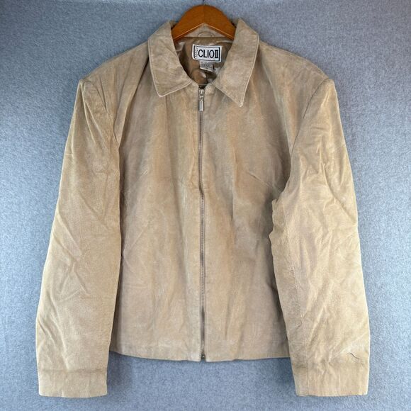 CLIO II Tan Genuine Suede Zip Up Blazer Jacket Women's Sz 22 Retro Boho Western - Picture 1 of 6